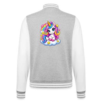 Regenbogen Unicorn auf Wolke - College-Sweatjacke - Grau meliert/Weiß - Hinten - Marisol (170cm)
