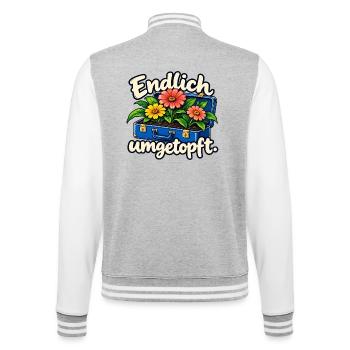 Endlich umgetopft – Ruhestand im Garten - College-Sweatjacke - Grau meliert/Weiß - Hinten - Marisol (170cm)