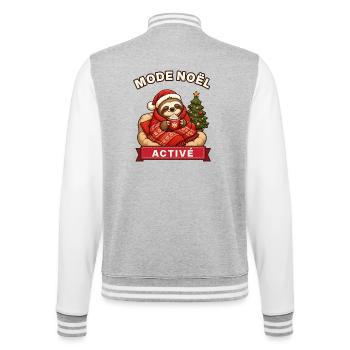Weihnachtsmodus aktiviert – Faultier, der Weihnachten einhüllt - College-Sweatjacke - Grau meliert/Weiß - Hinten - Marisol (170cm)
