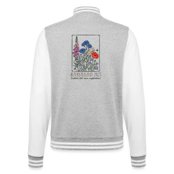 Altersteilzeit 2027 Zeit zum Aufblühen Frührente - College-Sweatjacke - Grau meliert/Weiß - Hinten - Marisol (170cm)