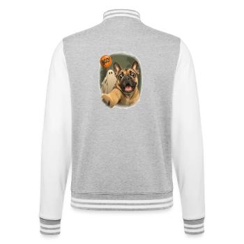  Halloween Hund Französische Bulldogge Boo Geist - College-Sweatjacke - Grau meliert/Weiß - Hinten - Marisol (170cm)