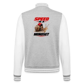 Speed Is A Mindset Schnecke Mit Rennhelm Und - College-Sweatjacke - Grau meliert/Weiß - Hinten - Marisol (170cm)