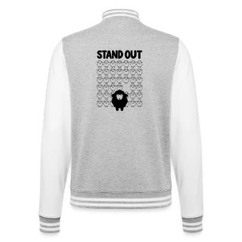 Schwarzes Schaf – Stand Out - College-Sweatjacke - Grau meliert/Weiß - Hinten - Marisol (170cm)