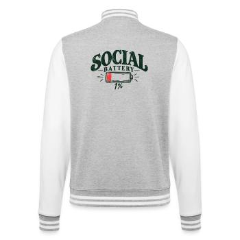 Social Battery 1% – Low Social Energy - College-Sweatjacke - Grau meliert/Weiß - Hinten - Marisol (170cm)
