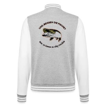 Angler Spruch  - College-Sweatjacke - Grau meliert/Weiß - Hinten - Marisol (170cm)