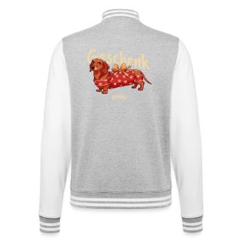 Dackel als Weihnachtsgeschenk für Dackelliebhaber - College-Sweatjacke - Grau meliert/Weiß - Hinten - Marisol (170cm)