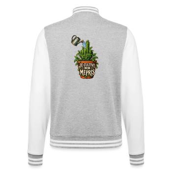 Ich pflege meine Verachtung – Mittelfinger - College-Sweatjacke - Grau meliert/Weiß - Hinten - Marisol (170cm)