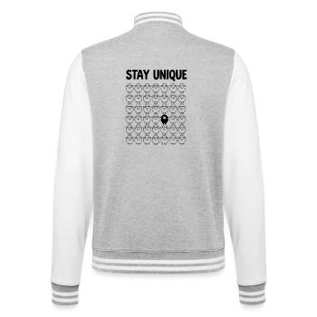 Schwarzes Schaf Stay Unique - College-Sweatjacke - Grau meliert/Weiß - Hinten - Marisol (170cm)