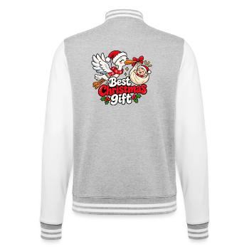 Weihnachtsstorch mit Geschenkpaket - College-Sweatjacke - Grau meliert/Weiß - Hinten - Marisol (170cm)