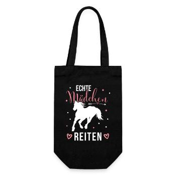 Echte Mädchen Reiten Pferde Mädchen - Geschenkbeutel für Flaschen - Schwarz - Vorne