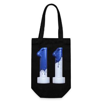 NR. 11 NUMMER 11 BLAU WEIß 11. GEBURTSTAG - Geschenkbeutel für Flaschen - Schwarz - Vorne