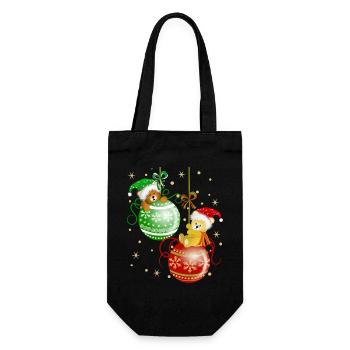 Bärchen auf Weihnachtskugeln Bär Weihnachtsdeko - Geschenkbeutel für Flaschen - Schwarz - Vorne