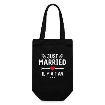 Geschenk zum Hochzeitstag 1 Jahr Hochzeit aus Baumwolle - Geschenkbeutel für Flaschen - Schwarz - Vorne