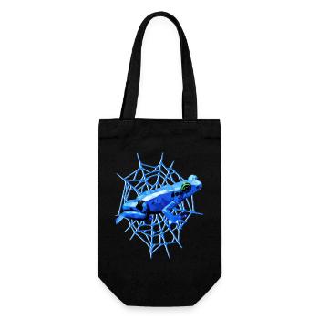 Pfeilgiftfrosch mit Spinnennetz, blauer Frosch - Geschenkbeutel für Flaschen - Schwarz - Vorne