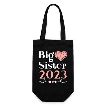 Große Schwester 2023 Großes Schwesterchen 23 - Geschenkbeutel für Flaschen - Schwarz - Vorne
