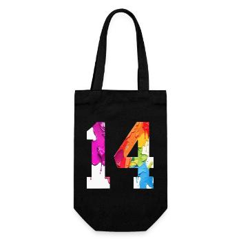 FARBIG NUMMER 14 BUNT 14. GEBURTSTAG - Geschenkbeutel für Flaschen - Schwarz - Vorne