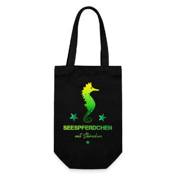 Seepferdchen mit Sternchen Schwimmabzeichen - Geschenkbeutel für Flaschen - Schwarz - Vorne