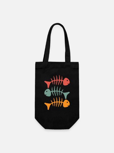 Fischgräten, tolles Angel Design - Geschenkbeutel für Flaschen - Schwarz