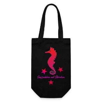 rotes Seepferd mit Sternchen - Geschenkbeutel für Flaschen - Schwarz - Vorne