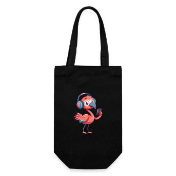 Flamingo Lustige Zeichentrickfigur Kopfhörer Musik - Geschenkbeutel für Flaschen - Schwarz - Vorne