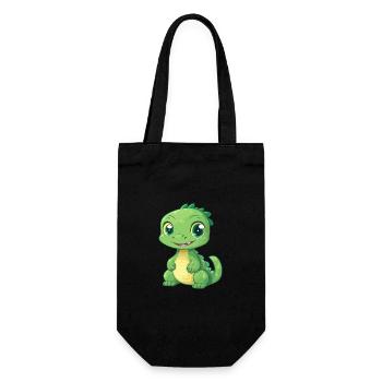 Basilisk Niedlich Glücklich Kawaii Cartoon Clipart Tier - Geschenkbeutel für Flaschen - Schwarz - Vorne