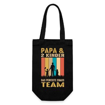 Papa 2 Kinder Chaos Team Geschenk Vater Spruch - Geschenkbeutel für Flaschen - Schwarz - Vorne
