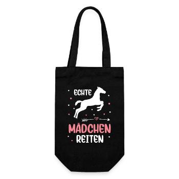 Echte Mädchen Reiten Pferde Mädchen - Geschenkbeutel für Flaschen - Schwarz - Vorne