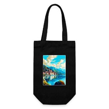 Lugano Schweiz Vintage Reiseplakat Souvenir - Geschenkbeutel für Flaschen - Schwarz - Vorne
