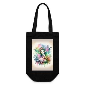 Leprechaun - Pixies - Blumen, Aquarell & Fee - Geschenkbeutel für Flaschen - Schwarz - Vorne