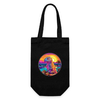 Basilisk Buntes Aquarell Cartoon Kawaii Tier - Geschenkbeutel für Flaschen - Schwarz - Vorne