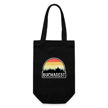 Bukarest Rumänien Flagge Skyline Reisesouvenir - Geschenkbeutel für Flaschen - Schwarz - Vorne