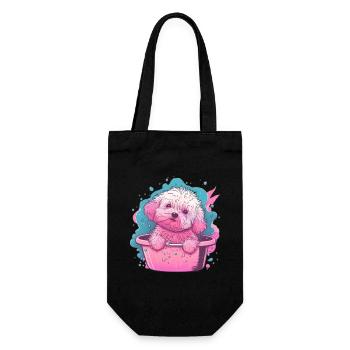 Pinkes Fluff-Welpe im Eimer - Geschenkbeutel für Flaschen - Schwarz - Vorne