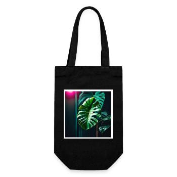 Monstera Leafs#2 - Geschenkbeutel für Flaschen - Schwarz - Vorne