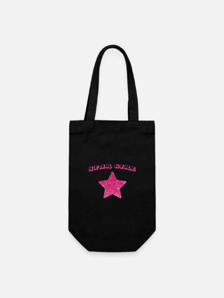 Star Girl Star Pink Sequin - Geschenkbeutel für Flaschen - Schwarz