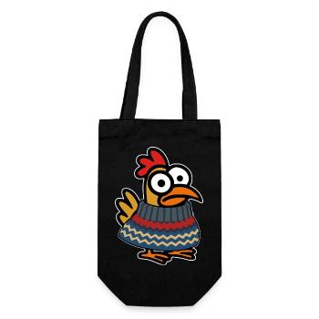 Niedliches Huhn mit Winterpullover - Geschenkbeutel für Flaschen - Schwarz - Vorne