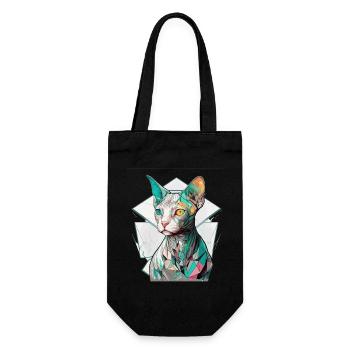 Sphynx Cat Bunter Cyberpunk Tokyo Mosaik - Geschenkbeutel für Flaschen - Schwarz - Vorne