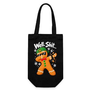 Well Shit Dabbing Gingerbread Man Funny Christmas - Geschenkbeutel für Flaschen - Schwarz - Vorne