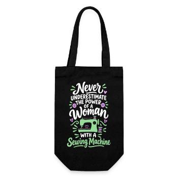 Unterschätze niemals eine Frau mit einer Nähmaschine - Geschenkbeutel für Flaschen - Schwarz - Vorne