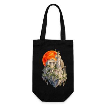 Roter Mond in Athen | Aquarellmalerei Stil - Geschenkbeutel für Flaschen - Schwarz - Vorne