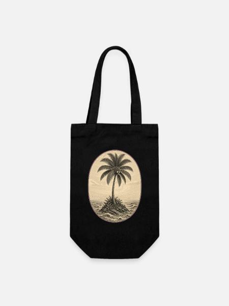 Island Palm Vintage-Gravur - Geschenkbeutel für Flaschen - Schwarz