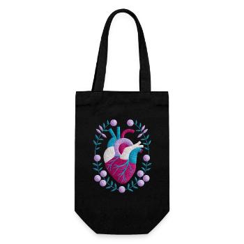 Anatomisches Herz Mit Blumen Umgeben - Geschenkbeutel für Flaschen - Schwarz - Vorne