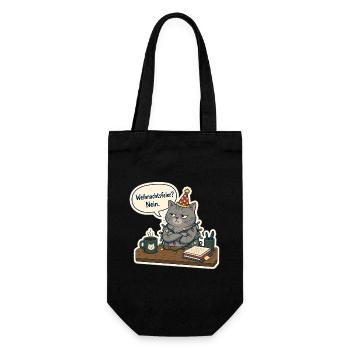 Weihnachtsfeier? Nein. – Grumpy Bürokatze - Geschenkbeutel für Flaschen - Schwarz - Vorne