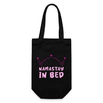 Namastay In Bed Yoga Faulenzen Wortspiel - Geschenkbeutel für Flaschen - Schwarz - Vorne
