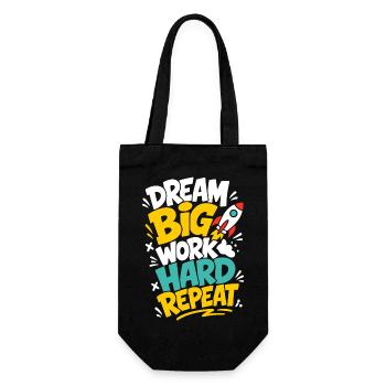 Dream Big Work Hard Repeat – Raketenmotivation - Geschenkbeutel für Flaschen - Schwarz - Vorne