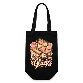 Backen Shirt mit Keksen und Kleine Portion Glück - Geschenkbeutel für Flaschen - Schwarz - Vorne