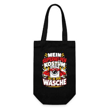 Superhelden Kostüm in der Wäsche - Geschenkbeutel für Flaschen - Schwarz - Vorne