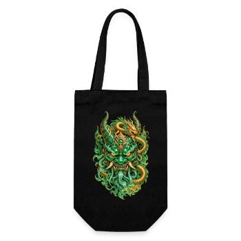 Grüner Jade-Dämon und Goldener Chinesischer Drache - Geschenkbeutel für Flaschen - Schwarz - Vorne