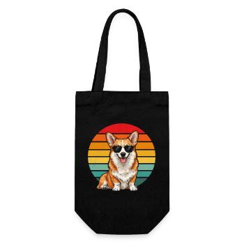 Retro-sonnenuntergang-corgi-hund Mit Sonnenbrille - Geschenkbeutel für Flaschen - Schwarz - Vorne