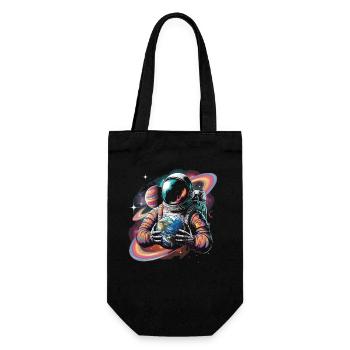 Farbenfroher Astronaut, der Erde und Planeten hält - Geschenkbeutel für Flaschen - Schwarz - Vorne
