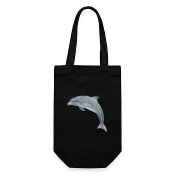 Springender Delfin - Realistisch gemalt - Geschenkbeutel für Flaschen - Schwarz - Vorne